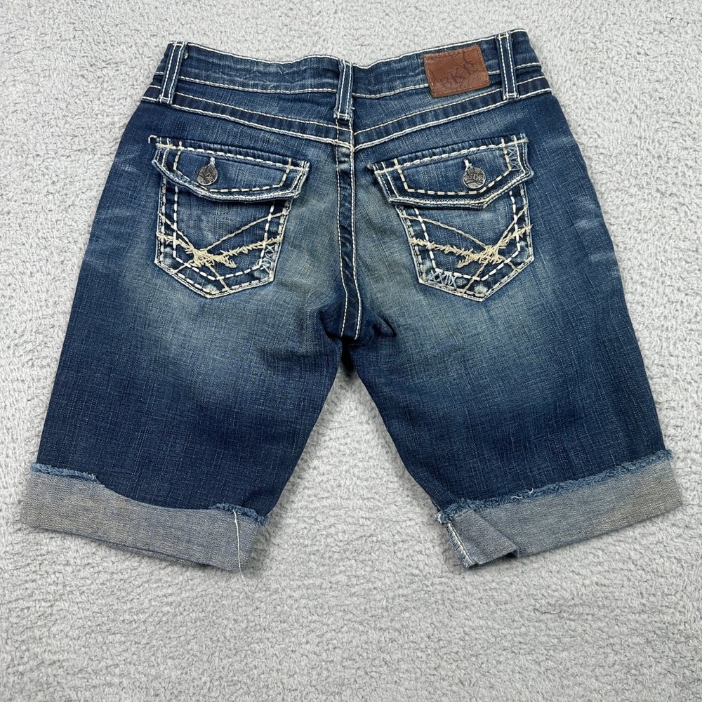 BKE Sabrina Denim Shorts Womens 27 Blue Stretch Cuffed Bermuda Dark Wash